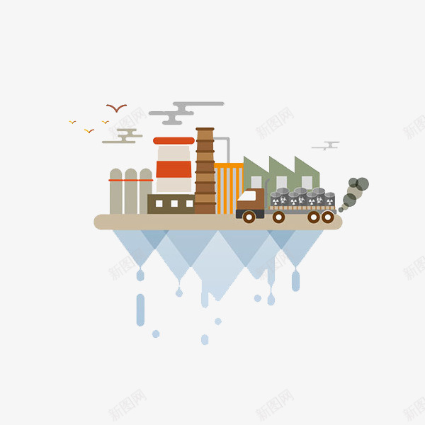 卡通漂浮的工厂图png免抠素材_新图网 https://ixintu.com 凋零的 卡车 卡通 尾气排放 工厂 废气排放 插图 污染环境