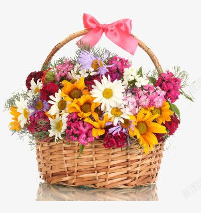 包装很好的花篮里装满了鲜花png免抠素材_新图网 https://ixintu.com 白色 红色 花篮 鲜花 黄色