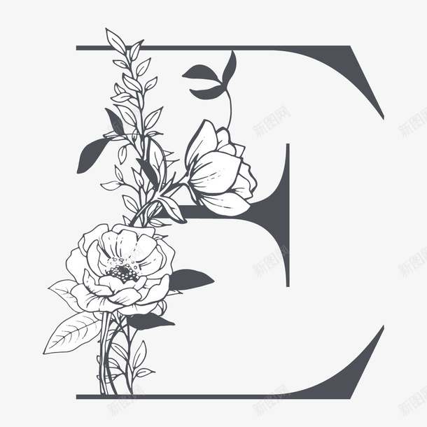 素雅花枝字母E矢量图ai免抠素材_新图网 https://ixintu.com E 字母 字母E 素雅字母 艺术字 艺术字母 花朵 设计字体 设计字母 矢量图
