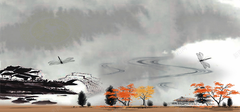 清明节雨水中国风浅色淘宝海报背景背景