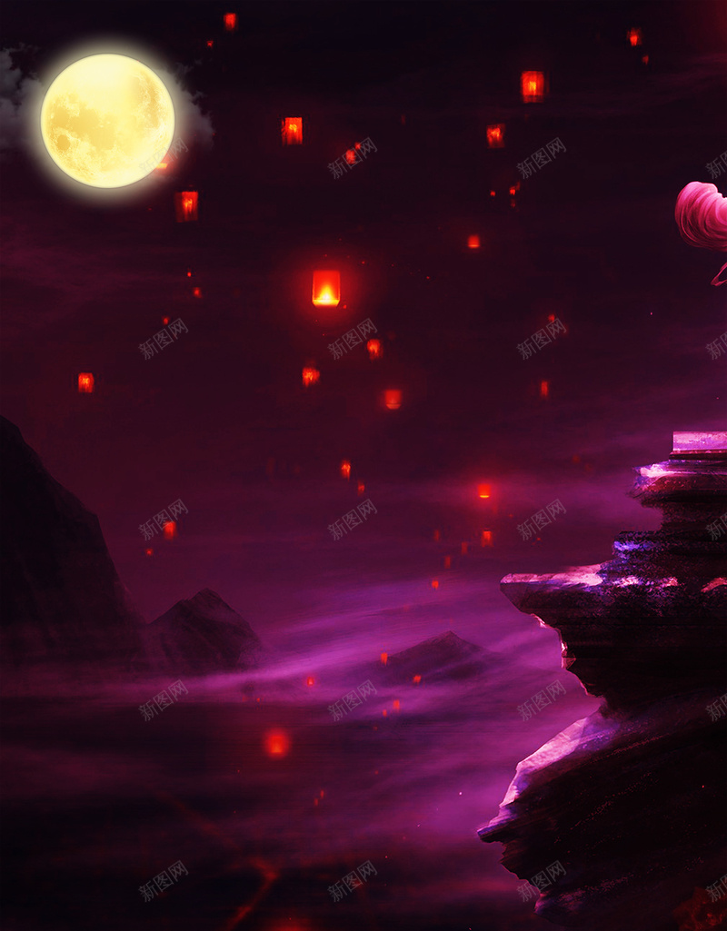 下元节中元节神秘紫色花灯广告psd设计背景_新图网 https://ixintu.com 上元节背景 下元节背景 中元节背景 广告 月亮 炫紫背景 神秘紫色背景 祭祀用灯 紫色 紫色背景 花灯 荷花灯