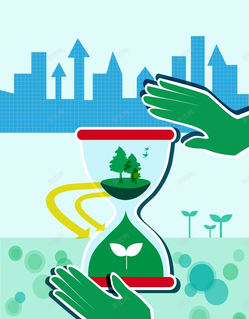 矢量扁平化环保城市可循环背景ai设计背景_新图网 https://ixintu.com 创意 可循环利用 城市 扁平化 手掌 沙漏 海报 环保 矢量 绿色 背景 矢量图