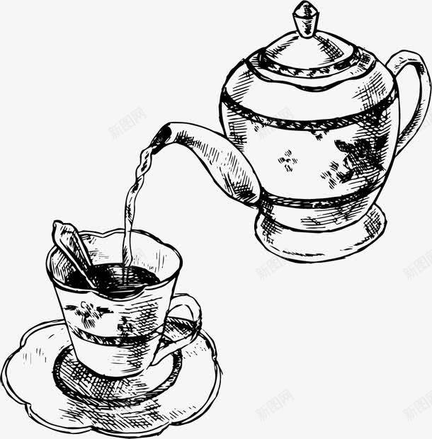 倒茶png免抠素材_新图网 https://ixintu.com 倒茶 手绘 线条 茶壶 茶杯