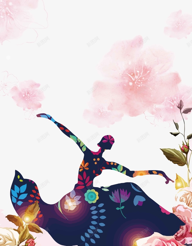 手绘清新剪影舞蹈矢量图ai设计背景_新图网 https://ixintu.com 剪影 唯美 手绘 清新 简约 舞蹈 艺术 艺术节 花 矢量图