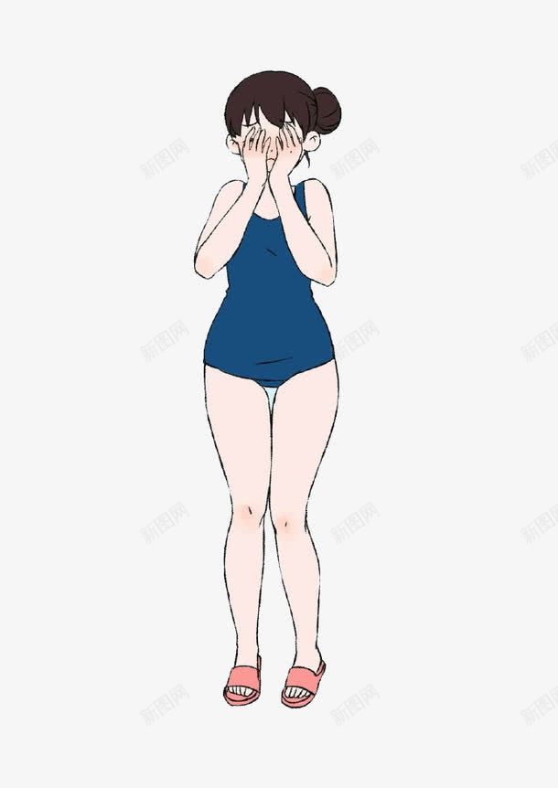 卡通害羞女孩png免抠素材_新图网 https://ixintu.com 害羞 捂脸 捂脸的女孩 泳衣 游泳 难为情