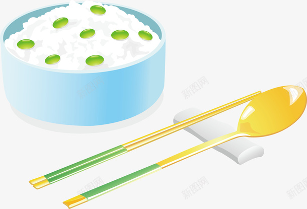 蓝色米饭矢量图ai免抠素材_新图网 https://ixintu.com 勺子 碗 米饭 绿色 矢量图