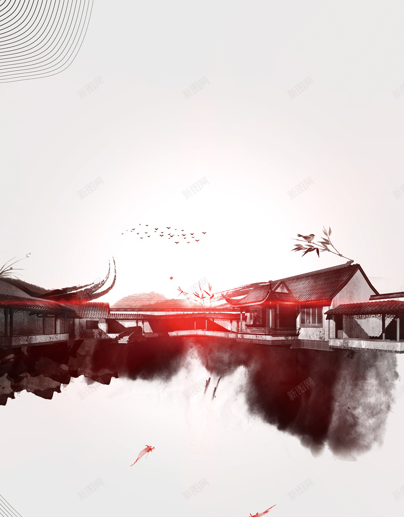 水墨古镇旅游海报背景psd设计背景_新图网 https://ixintu.com 中国风 书法 几何 古镇 墨滴 旅游 极简 水墨 水墨乡镇 水墨古镇海报设计 灯笼