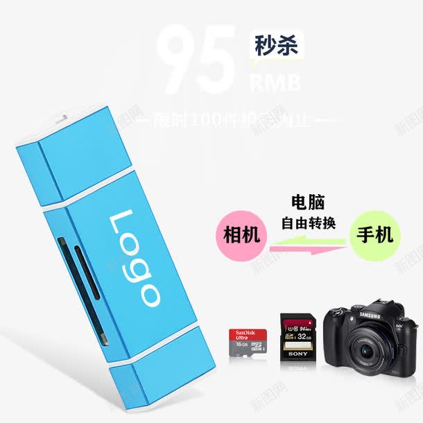 蓝色读卡器png免抠素材_新图网 https://ixintu.com 内存卡 相机 蓝色读卡器 读卡器