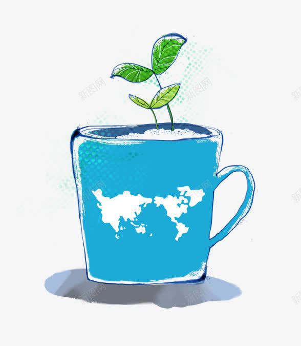 手绘水彩合成蓝色的水杯植物png免抠素材_新图网 https://ixintu.com 合成 植物 水彩 水杯 蓝色