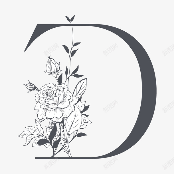素雅花枝字母D矢量图ai免抠素材_新图网 https://ixintu.com D 字母 字母D 素雅字母 艺术字 艺术字母 花朵 设计字体 设计字母 矢量图