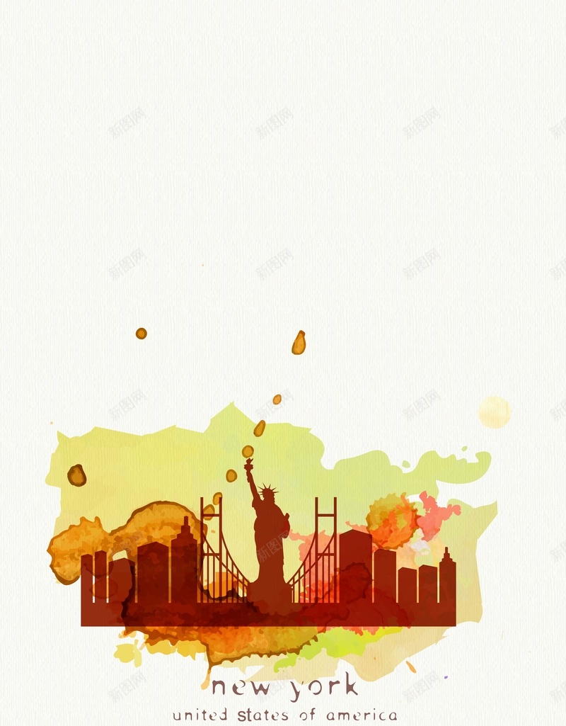 矢量清新水彩纽约旅游创意背景ai设计背景_新图网 https://ixintu.com 创意 小清新 手绘 文艺 旅游 水彩 泼墨 清新 矢量 简约 纽约 美国 背景 黄色 矢量图