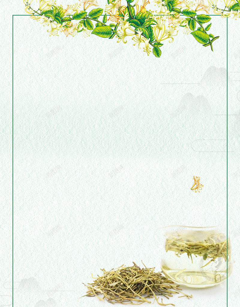 清新金银花药材花茶psd设计背景_新图网 https://ixintu.com 150PPI PSD源文件 中药养生 分层文件 平面设计 野生金银花 金银花 金银花泡茶 金银花种植 金银花茶 金银花茶叶