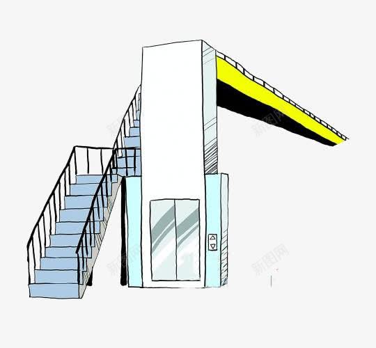 现代化天桥简图png免抠素材_新图网 https://ixintu.com 天桥 手绘 简笔 阶梯