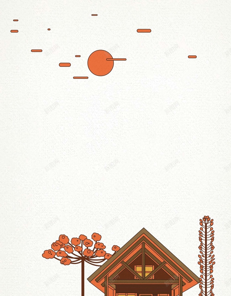矢量简约扁平秋日意境ai设计背景_新图网 https://ixintu.com 小屋 意境 扁平 树木 矢量 秋天 秋日 简约 红日 矢量图