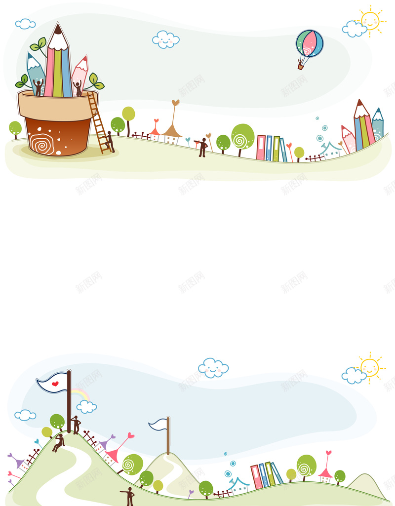 创意童趣海报背景矢量图ai设计背景_新图网 https://ixintu.com 创意童趣海报背景 学校 手绘儿童生活场景 旗帜 气球 童趣海报 线描 街道 铅笔 矢量图
