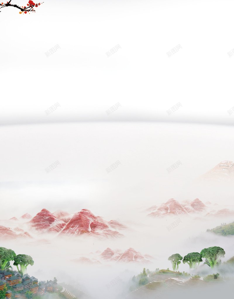 山里雾里海报背景psd设计背景_新图网 https://ixintu.com 中国风 古风 山 文化 梅花 海报 背景 雾