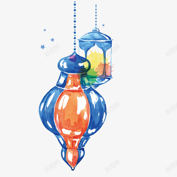 水彩吊灯png免抠素材_新图网 https://ixintu.com 卡通 吊灯 唯美 手绘 水彩 灯具 蓝色 装饰
