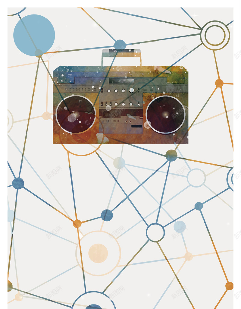 复古音乐海报背景矢量图ai设计背景_新图网 https://ixintu.com 几何 商务 收音机 海报 科幻 科技 线条 背景 连接 矢量图