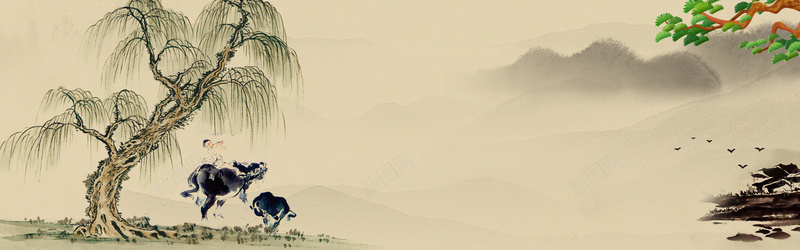 简约中国风banner海报背景水墨画psd设计背景_新图网 https://ixintu.com banner背景 古式 古窗 古色古香 山 意境 梅花 水墨 水墨画 纹理背景 质感背景 鸽子