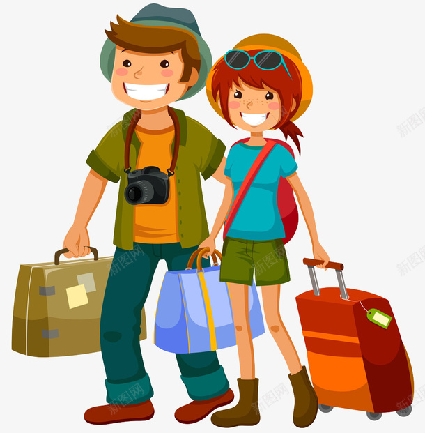 手提行李箱旅行的男女png免抠素材_新图网 https://ixintu.com 手提行李箱的人 托行李箱 旅行 旅行的人 旅行的男女