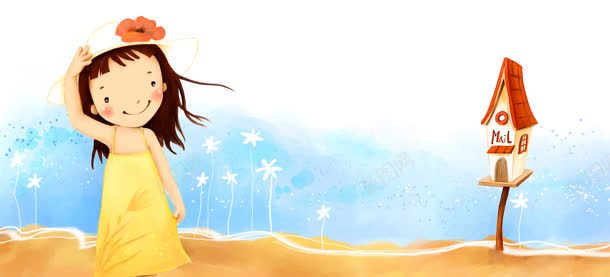 插画背景jpg设计背景_新图网 https://ixintu.com 信箱 女孩 清新 蓝色唯美