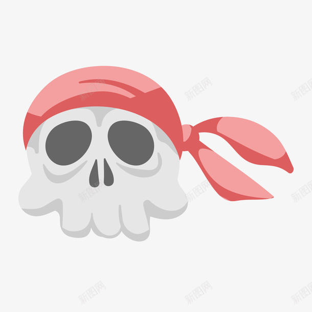 红色头巾海盗骷髅头png免抠素材_新图网 https://ixintu.com 卡通人头骨 海盗 白色 红色头巾 骷髅头