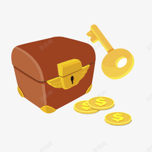 箱子钥匙金币psd免抠素材_新图网 https://ixintu.com 箱子 金币 钥匙