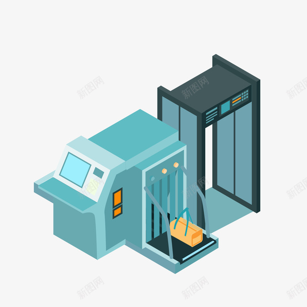 蓝色卡通安检口png免抠素材_新图网 https://ixintu.com 25D 卡通安检 安检口 背景装饰 蓝色