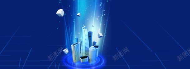 蓝色建筑背景jpg设计背景_新图网 https://ixintu.com 光效 城市 建筑 蓝色