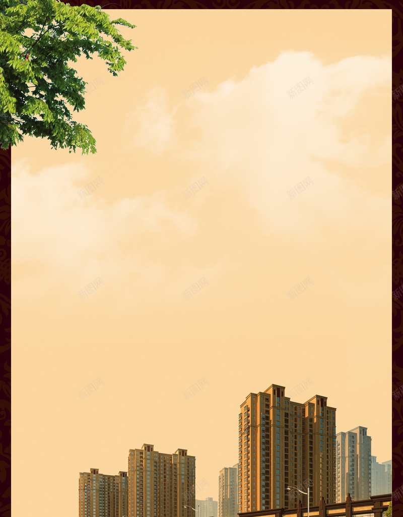 地产招商海报背景psd设计背景_新图网 https://ixintu.com 住宅 商铺 地产广告 地产海报 房地产 房地产报纸 招商 树叶 楼盘