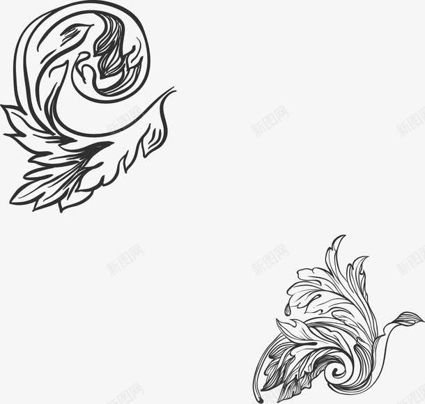 中国风花草png免抠素材_新图网 https://ixintu.com 中国风花纹 中国风花草 中式花纹 古典花纹 对角花纹 对角花纹矢量 黑白花纹
