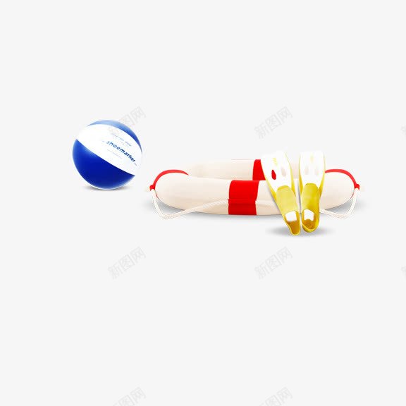游泳装备png免抠素材_新图网 https://ixintu.com 拖鞋 泳圈 球