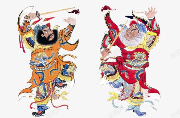 持剑红黄凶煞门神png免抠素材_新图网 https://ixintu.com 中国传统素材 中国传统门神 人物 新年 门神