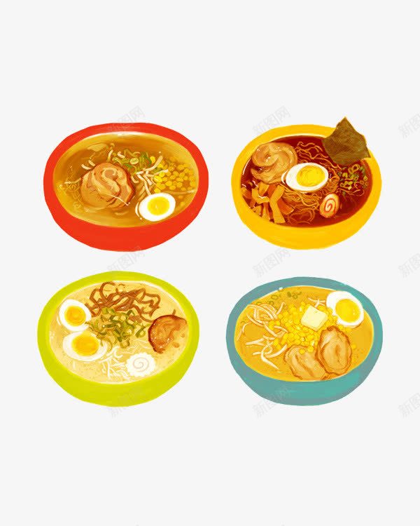 手绘鸡蛋面png免抠素材_新图网 https://ixintu.com 汤面 汤面碗 美食 肉片 食物 鸡蛋