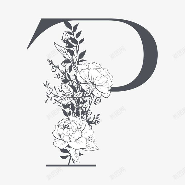 素雅花枝字母P矢量图ai免抠素材_新图网 https://ixintu.com P 字母 字母P 素雅字母 艺术字 艺术字母 花朵 设计字体 设计字母 矢量图