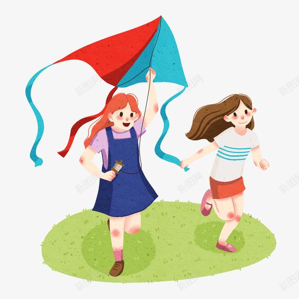 放风筝的小女孩手绘png免抠素材_新图网 https://ixintu.com 小女孩 小孩 手绘 放风筝 风筝