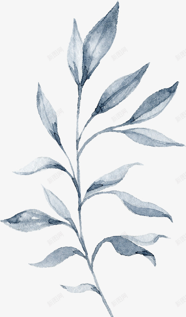 卡通手绘蓝色树叶png免抠素材_新图网 https://ixintu.com 创意 动漫动画 卡通手绘 水彩 简约 蓝色的树叶