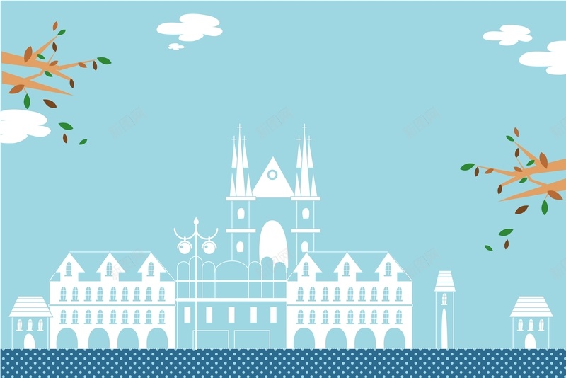 矢量手绘旅游捷克背景ai设计背景_新图网 https://ixintu.com 卡通 布拉格广场 手绘 捷克 旅游 旅行 欧洲游 海报 矢量 童趣 背景 蓝色 矢量图