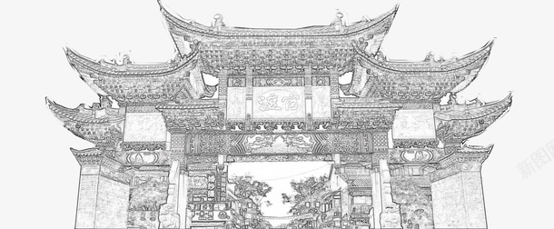 官渡古镇线稿图png免抠素材_新图网 https://ixintu.com 单线稿 古镇 古镇封面 官渡 昆明 线稿