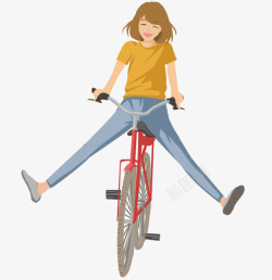 手绘可爱卡通人物插图骑自行车郊素材