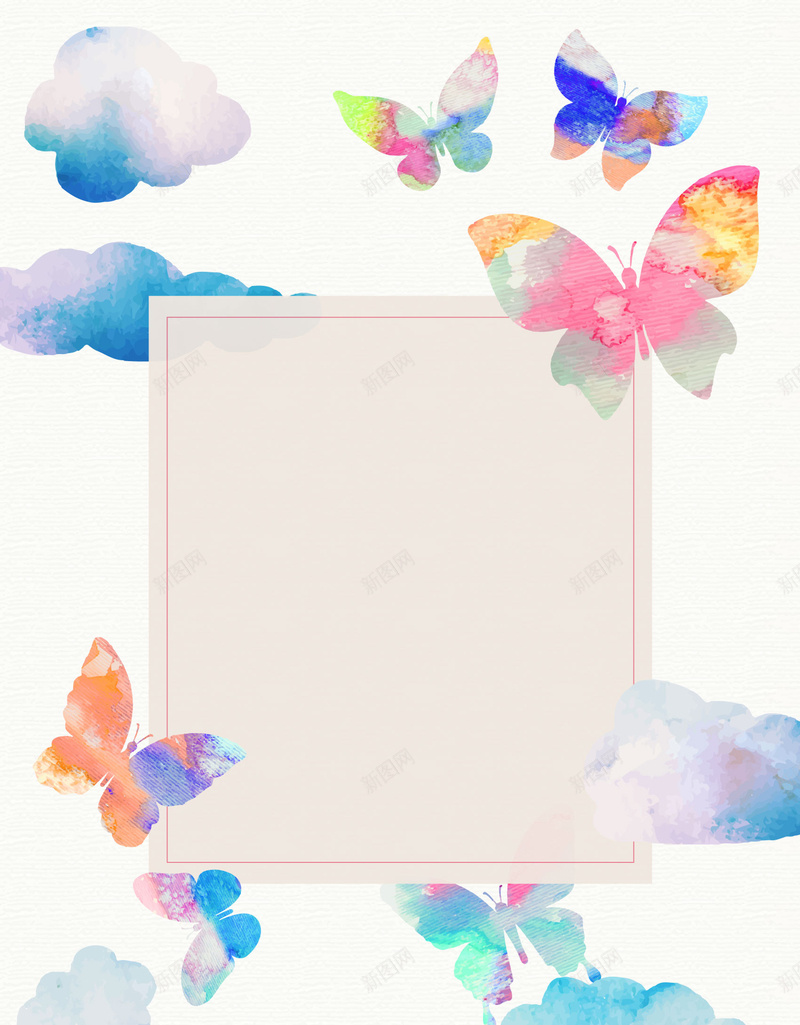 矢量梦幻水彩蝴蝶背景ai设计背景_新图网 https://ixintu.com 云彩 夏季 婚庆 婚礼 手绘 文艺 方框 梦幻 水彩 海报 清新 紫色 背景 邀请函 矢量图