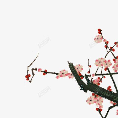 桃花水彩画png免抠素材_新图网 https://ixintu.com 复古 植物 水彩画 素材 花朵