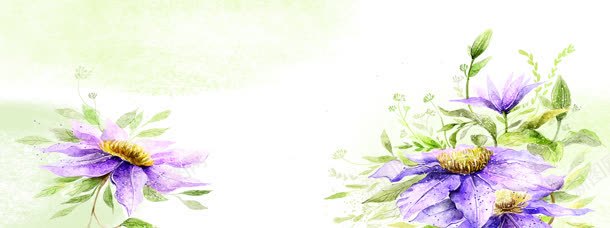 唯美花朵背景海报jpg设计背景_新图网 https://ixintu.com psd素材 枝条 紫色花朵 绿叶 绿叶丛中的紫色花卉 花卉