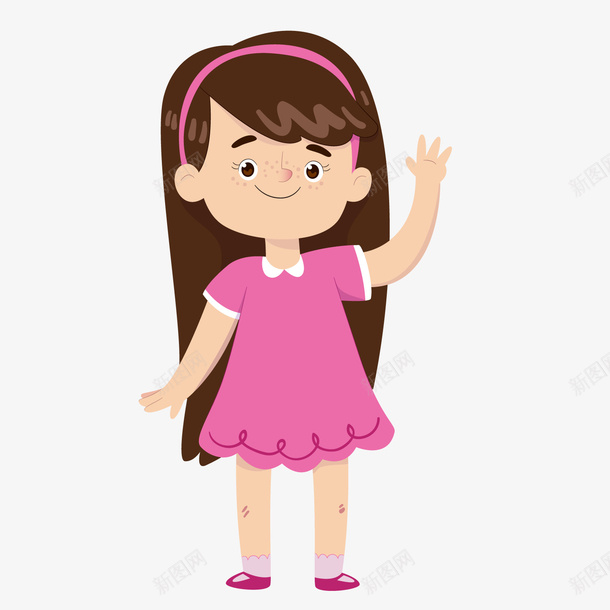 卡通打招呼小女孩png免抠素材_新图网 https://ixintu.com 儿童 卡通人物 卡通礼貌 打招呼女孩 背景装饰 长发女孩