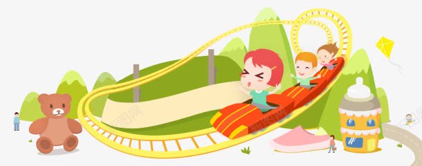 扁平风格合成游乐场过山车png免抠素材_新图网 https://ixintu.com 合成 扁平 游乐场 风格