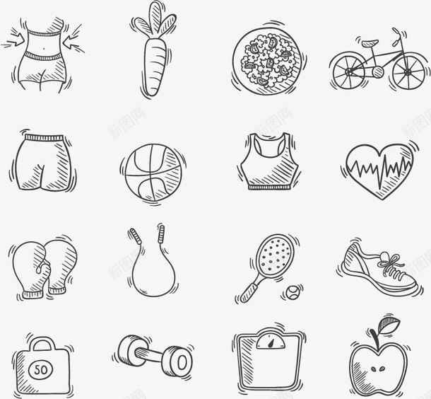 手绘健身矢量图图标ai_新图网 https://ixintu.com 健身 器械 手绘 矢量图