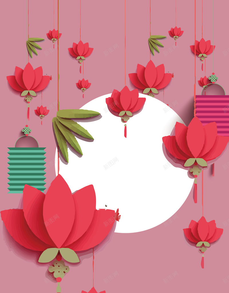 矢量简约微立体中元节ai设计背景_新图网 https://ixintu.com 中元节 微立体 民间习俗 河灯节 灯笼 矢量 简约 莲花灯 风俗 矢量图