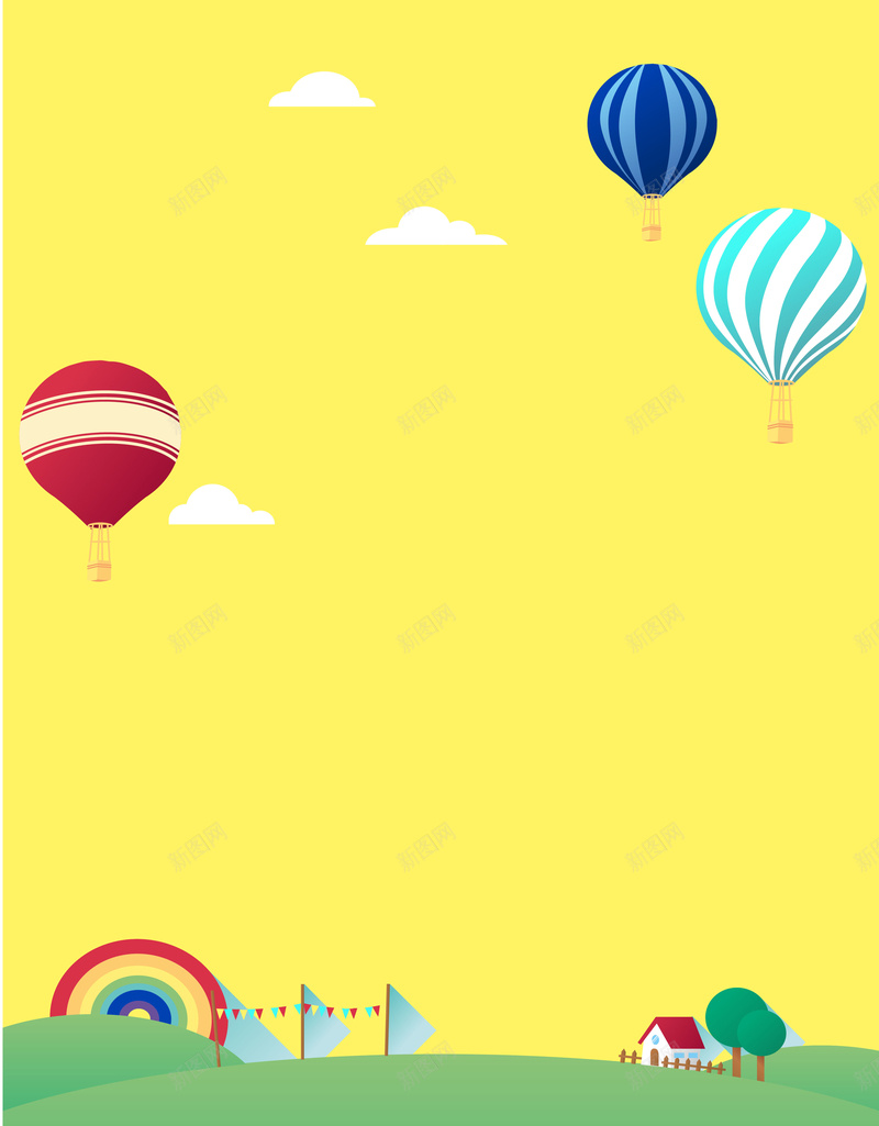 矢量卡通儿童画风景背景ai设计背景_新图网 https://ixintu.com 儿童画 卡通 彩虹 房子 手绘 树 热气球 白云 矢量 童趣 背景 草地 风景 黄色 矢量图