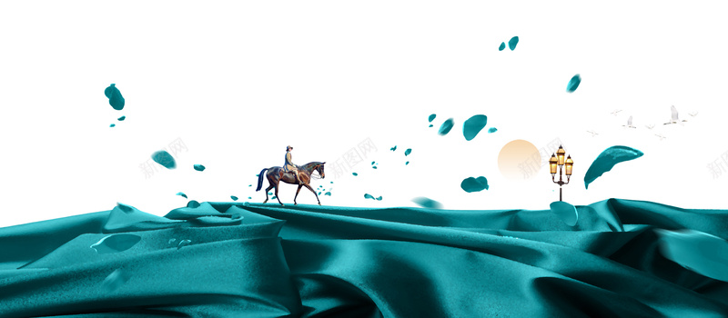 蓝绿色绸带背景psd设计背景_新图网 https://ixintu.com 海报banner 绸带 蓝绿色 路灯白色 骑士 骑马