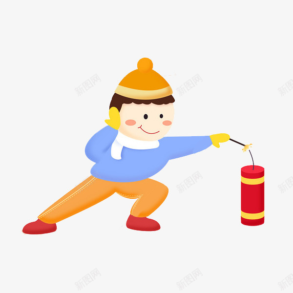 卡通点炮竹的男孩图png免抠素材_新图网 https://ixintu.com 卡通 可爱的 喜庆的 小男孩 帅气的 炮竹 高兴地